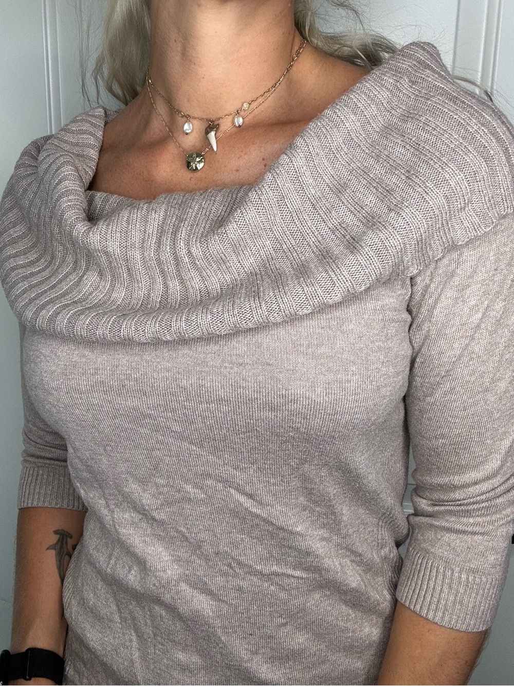 Express Women's Cowl Neck Sweater - Light Taupe